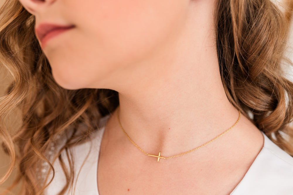 14K Rose Gold Children's Flared Cross Pendant and Chain - Josephs Jewelers